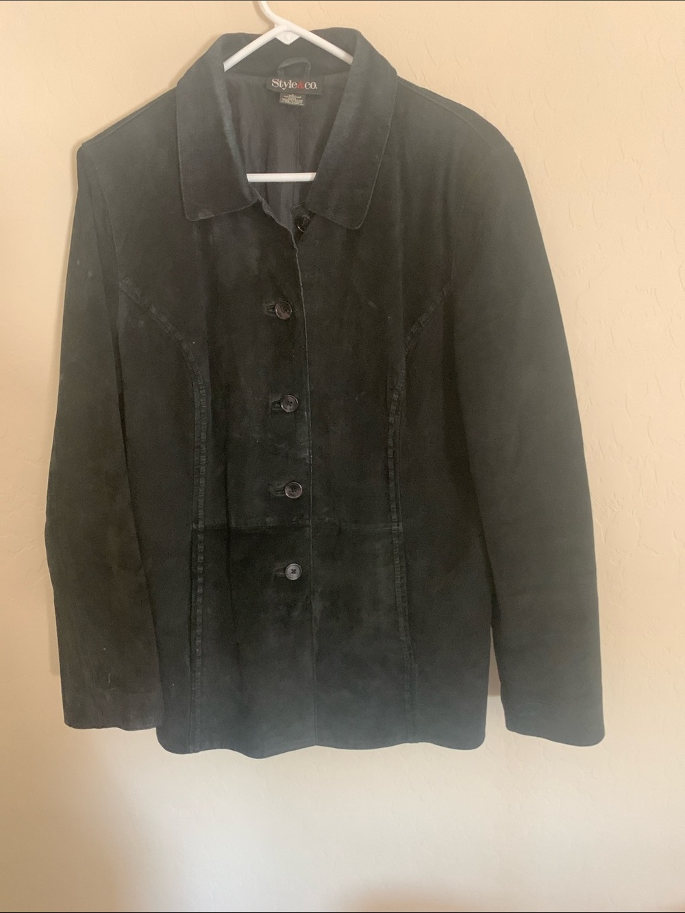 Leather Jacket Style & Co. Black Suede Button-Front Two Pockets